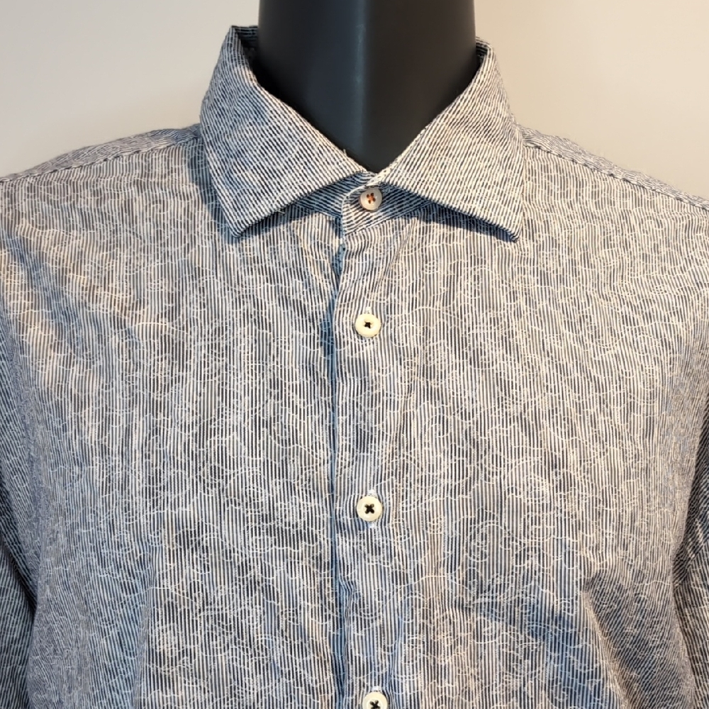 Tallia Blue Pinstripe Floral Dress Shirt